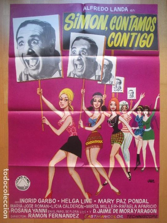Cine: CARTEL CINE, SIMON CONTAMOS CONTIGO, ALFREDO LANDA, INGRID GARBO, JANO, 1971, C639