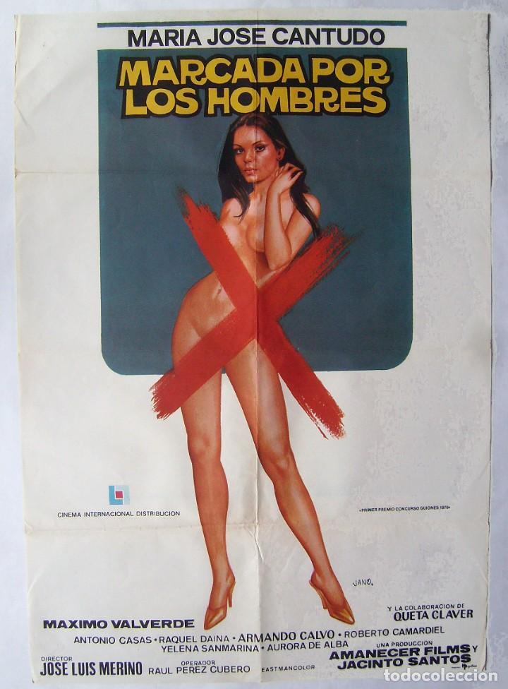 Cinema: MARCADA POR LOS HOMBRES, con Mar&iacute;a Jos&eacute; Cantudo. P&Oacute;STER 69,5 X 99,5 cms.1976. Dise&ntilde;o JANO.