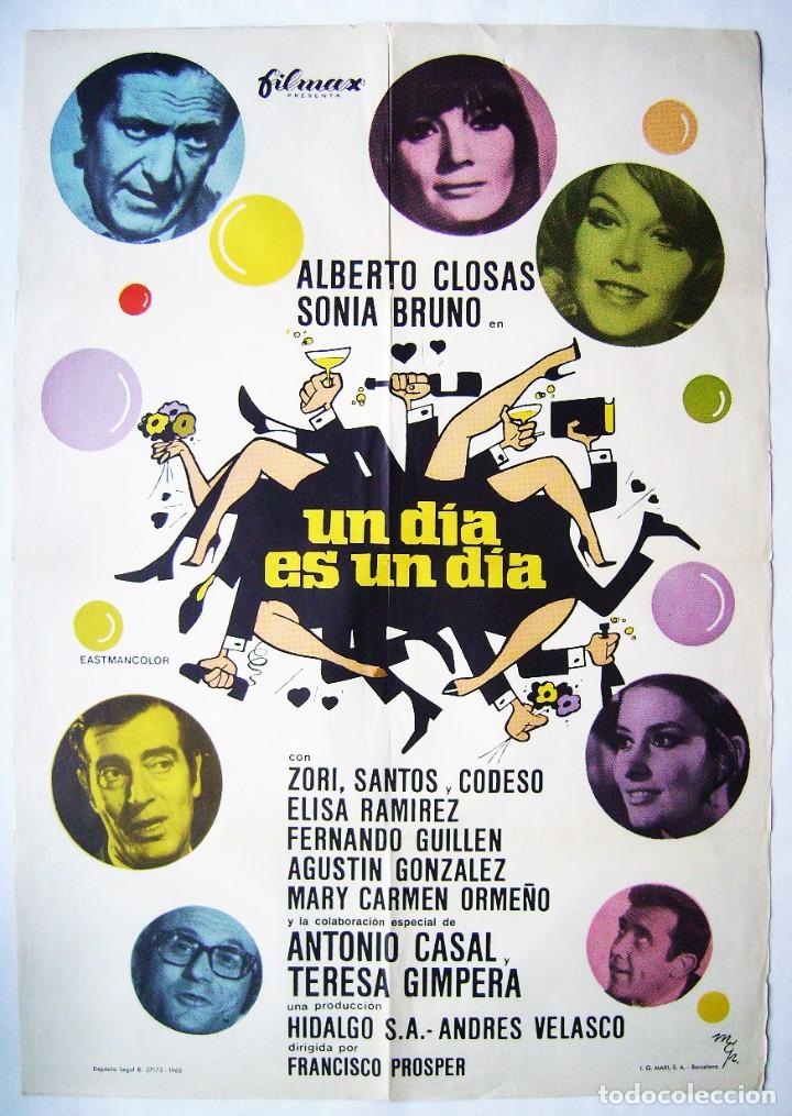 Cine: UN D&Iacute;A ES UN D&Iacute;A, con Alberto Closas. P&Oacute;STER 69,5 X 99,5 cms. 1968. Dise&ntilde;o: mcp.