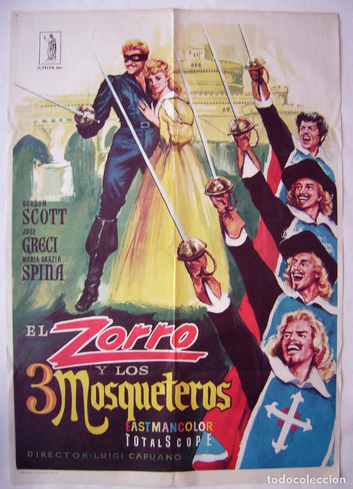 Cinema: EL ZORRO Y LOS 3 MOSQUETEROS, con Gordon Scott. P&Oacute;STER 70 X 100 cms.1979.