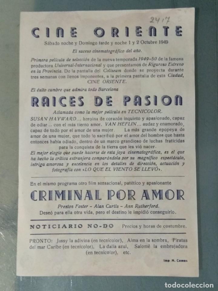 Cine: RAICES DE PASION - PROGRAMA SENCILLO GRANDE. - Foto 2