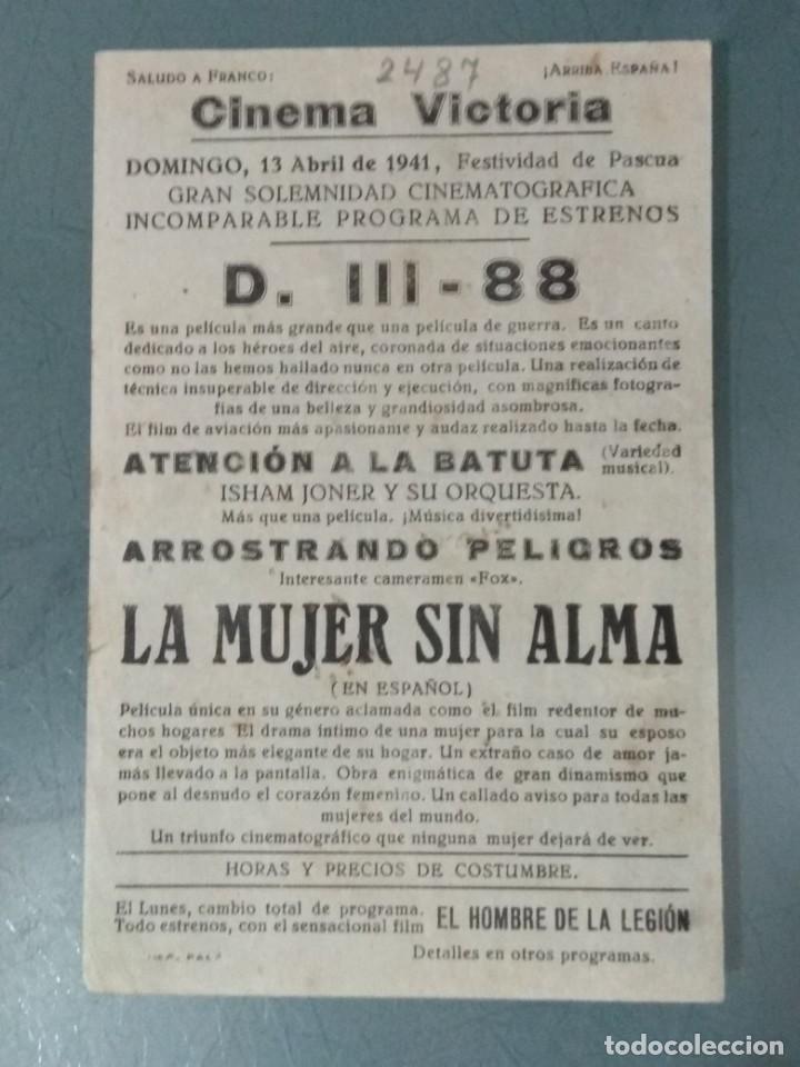 Cine: LA MUJER SIN ALMA - PROGRAMA DE CINE SENCILLO. - Foto 2