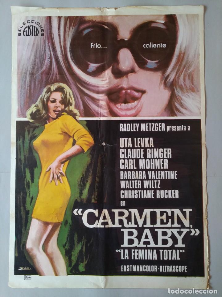 Cinema: CARTEL CINE ORIGINAL - CARMEN BABY, LA FEMINA TOTAL - UTA LEVKA - A&Ntilde;O 1978 ...L3547