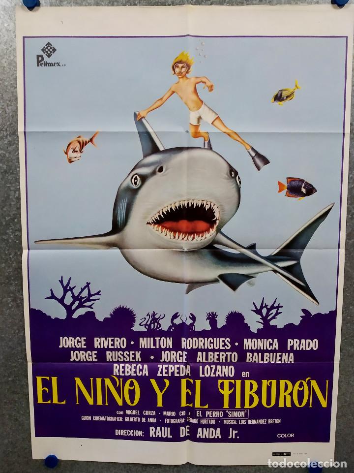 Cinema: El ni&ntilde;o y el tibur&oacute;n. Jorge Rivero, M&oacute;nica Prado. A&Ntilde;O 1980. POSTER ORIGINAL