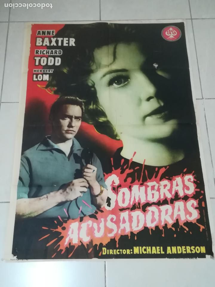 Cinema: POSTER / CARTEL DE CINE ORIGINAL. SOMBRAS ACUSADORAS. ANNE BAXTER, RICHARD TODD. 100 X 70CM.