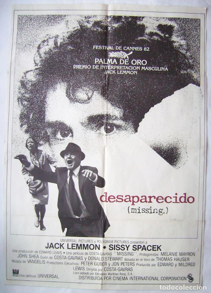 Cinema: DESAPARECIDO, con Jack Lemmon. POSTER. .70 X 100 cms. 1982.