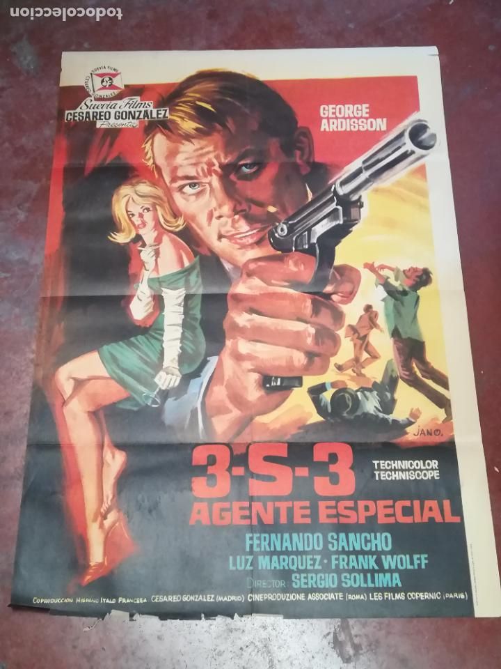 Kino: POSTER / CARTEL DE CINE ORIGINAL. 3-S-3 AGENTE ESPECIAL. FERNANDO SANCHO. 100 X 70CM.