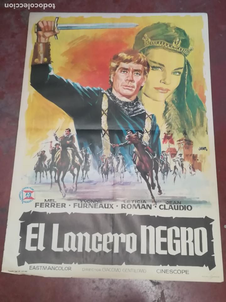 Kino: POSTER / CARTEL DE CINE ORIGINAL. EL LANCERO NEGRO. MEL FERRER, LETICIA ROMAN. 100 X 70CM.