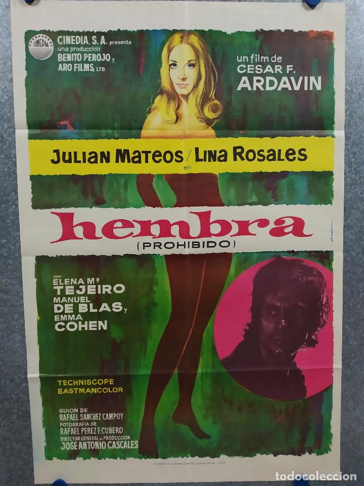Cinema: Hembra. Juli&aacute;n Mateos, Lina Rosales, Elena Mar&iacute;a Tejeiro, Emma Cohen A&Ntilde;O 1970 POSTER ORIGINAL