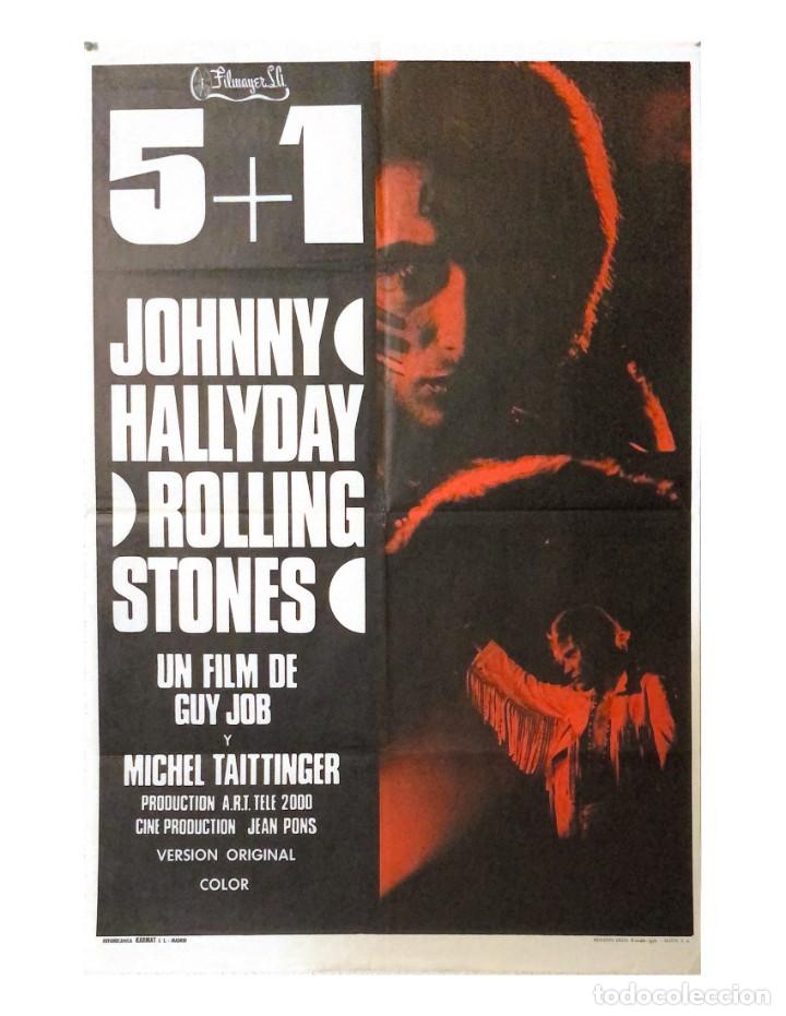 Cine: 5+1 Johnny Hallyday y Rolling Stones de Guy Job y Michel Taittinger. Póster español 90x70 cm. - Foto 1 - 300576673