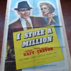 Cine: I STOLE A MILLION MOVIE POSTER, ORIGINAL, FOLDED, ONE SHEET, YEAR R1947, U.S.A.. Lote 307783143