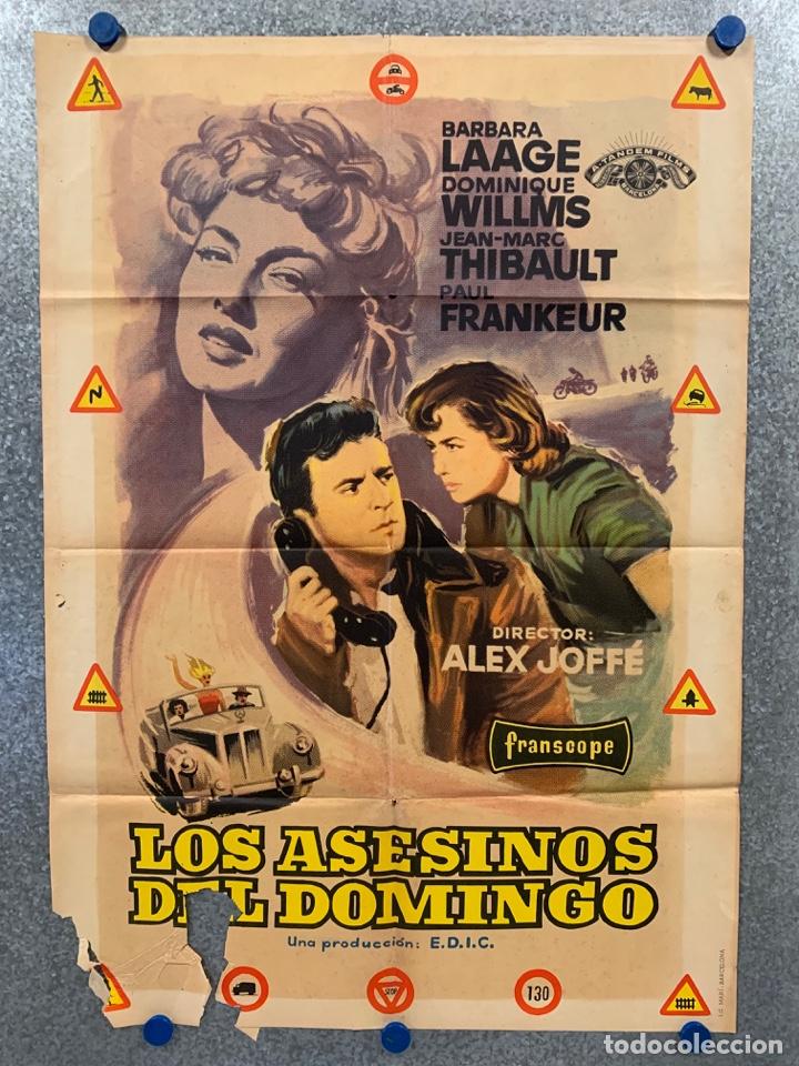 Cine: Los asesinos del domingo. Barbara Laage, Dominique Wilms, Jean-Marc Thibault. POSTER ORIGINAL.