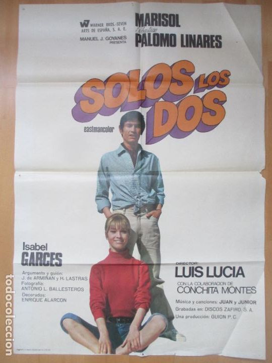 Cine: CARTEL CINE SOLOS LOS DOS MARISOL SEBASTIAN PALOMO LINARES MANUEL J. GOYANES 1968 JANO C2029