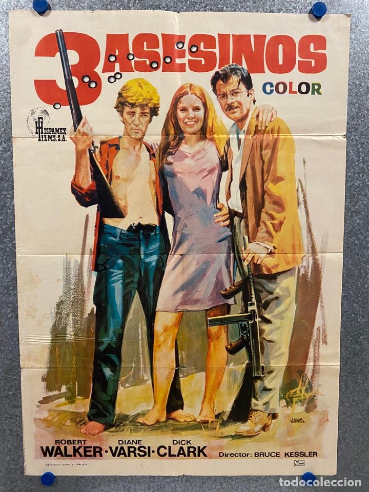 Cinema: Tres asesinos. Robert Walker Jr., Diane Varsi, Dick Clark, Norman Alden. A&Ntilde;O 1970. POSTER ORIGINAL.