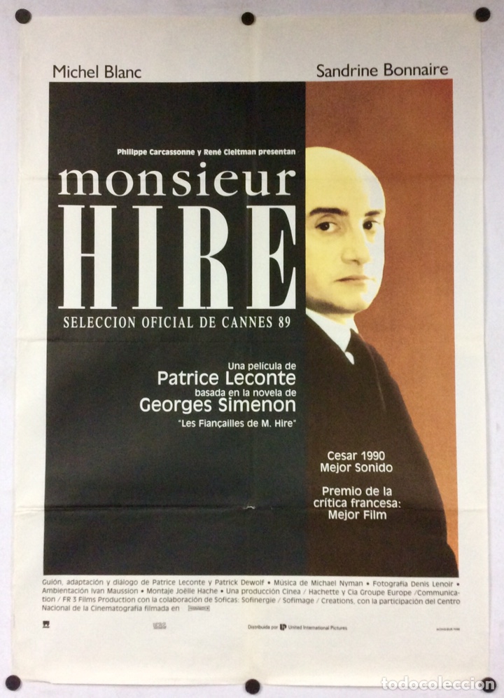 Kino: MONSIEUR HIRE (1989 PATRICE LECONTE, MICHEL BLANC). CARTEL PROMOCIONAL DE LA PEL&Iacute;CULA