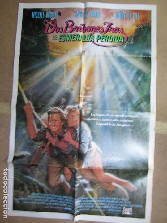 Cinema: Tras el corazon verde - poster cartel original USA para mercado sud America Romancing the stone