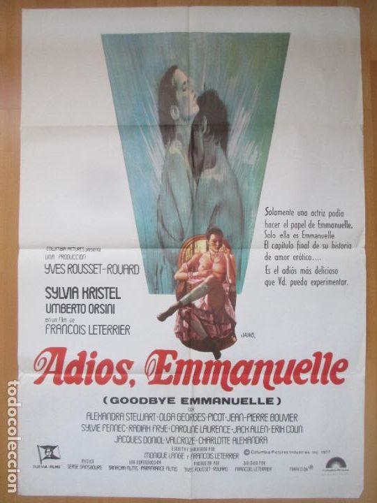 Cinema: CARTEL CINE ADIOS, EMMANUELLE SYLVIA KRISTEL UMBERTO ORSINI 1978 JANO CN22