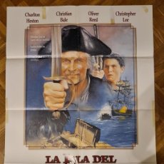 Cine: LA ISLA DEL TESORO - CHARLTON HESTON Y CHISTIAN BALE - POSTER ORIGINAL ESTRENO 70X100