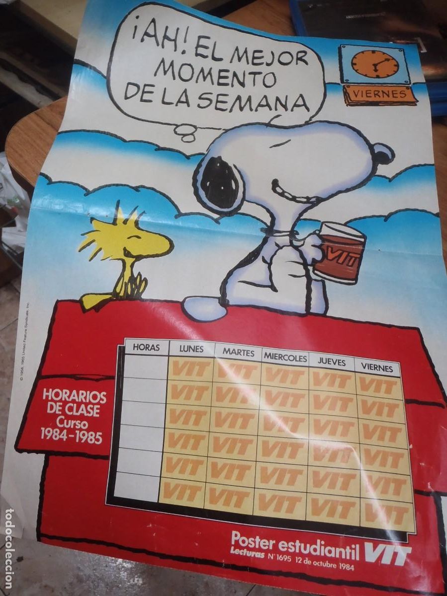 Cine: POSTER - SNOOPY - HORARIOS DE CLASE CURSO 1984,85 - LECTURAS, VIT