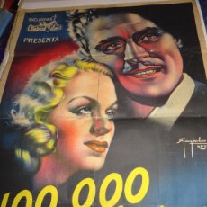 Cine: (M) CARTEL DE CINE - 100.000 DÓLARES, EXCLUSIVAS CENTRAL FILMS, ASSIA NORIS Y AMADEO NAZZARI 1940. Lote 380788804