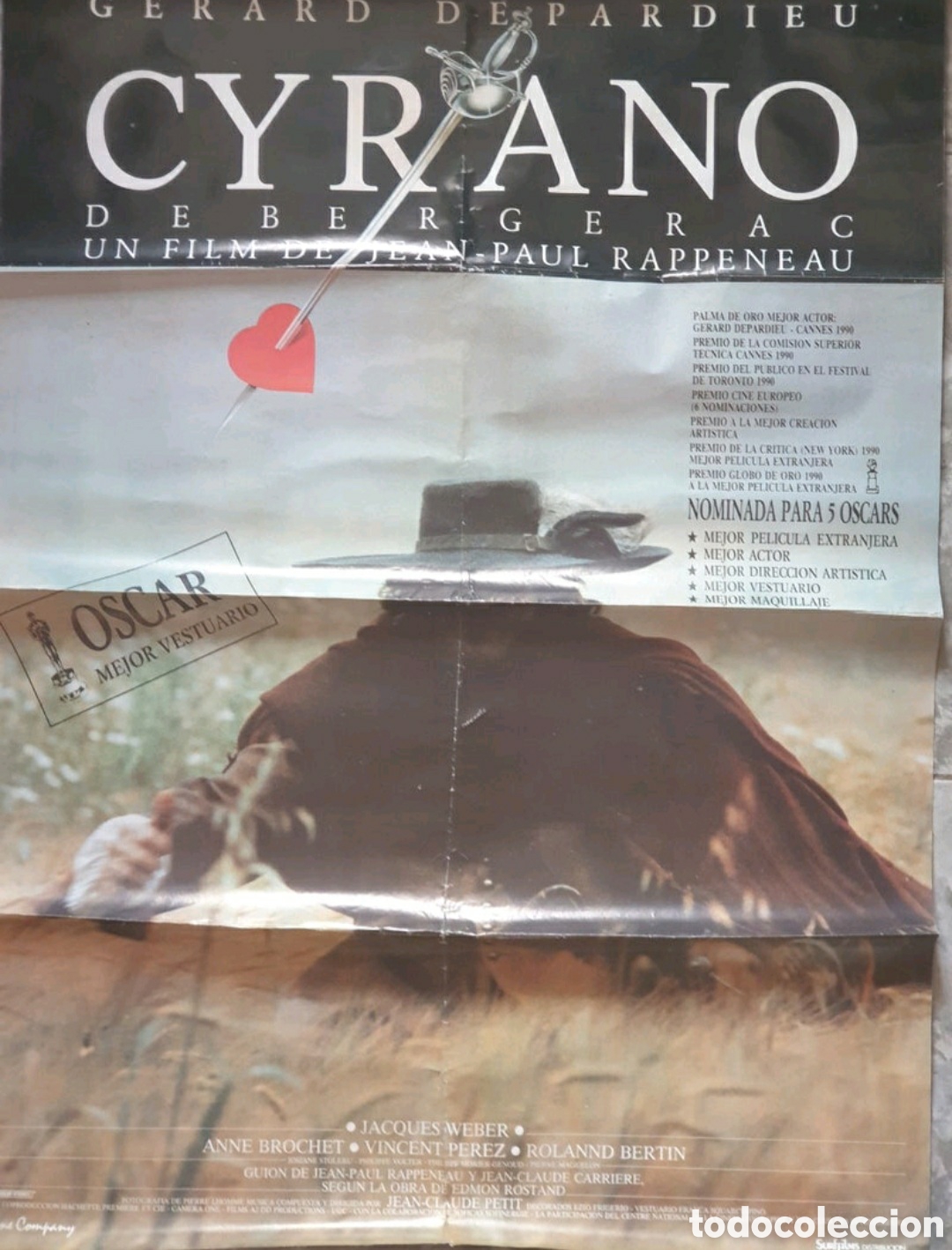 Cinema: P&oacute;ster de cine de la pel&iacute;cula Cyrano de Berguerac. Es el original del del estreno en Espa&ntilde;a. A&ntilde;os 90