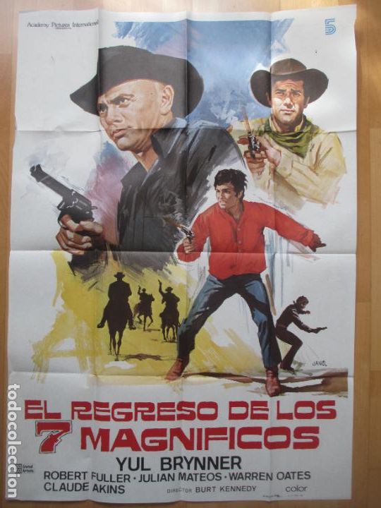Kino: CARTEL CINE EL REGRESO DE LOS 7 MAGNIFICOS YUL BRINNER ROBERT FULLER 1980 JANO C2216