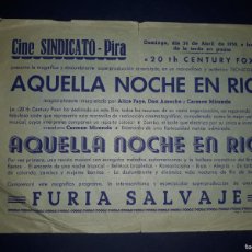 Cine: CARTEL PROGRAMA PELÍCULA AQUELLA NOCHE EN RIO ABRIL 1950