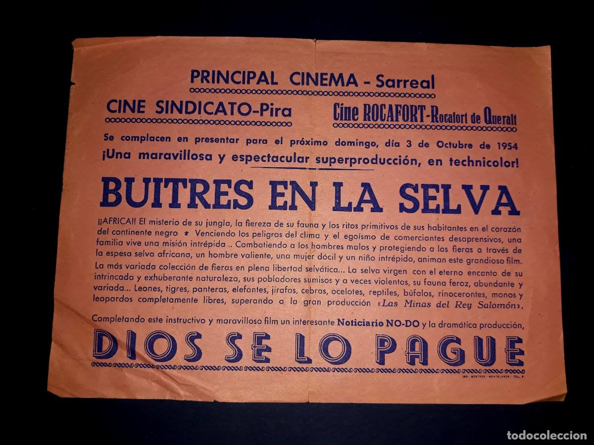Cine: Cartel Programa Pel&iacute;cula Buitres en La Selva Octubre 1954 - Foto 1