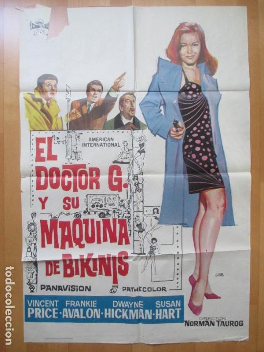 Cine: CARTEL CINE EL DOCTOR G. Y SU MAQUINA DE BIKINIS VINCENT PRICE FRANKIE AVALON JANO 1966 C622
