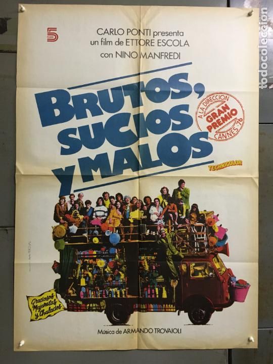 Cinema: EO89D BRUTOS SUCIOS Y MALOS ETTORE SCOLA NINO MANFREDI POSTER ORIGINAL 70X100 ESTRENO