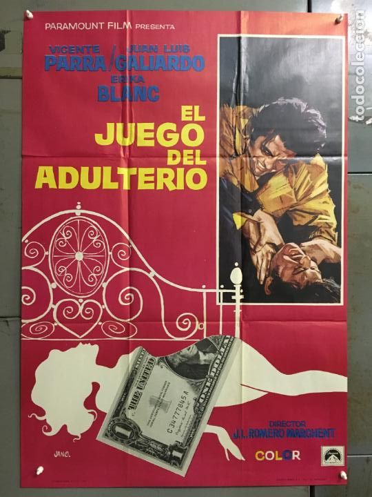 Cinema: GU19 EL JUEGO DEL ADULTERIO VICENTE PARRA JUAN LUIS GALIARDO BLANK JANO POSTER ORIG 70X100 ESTRENO