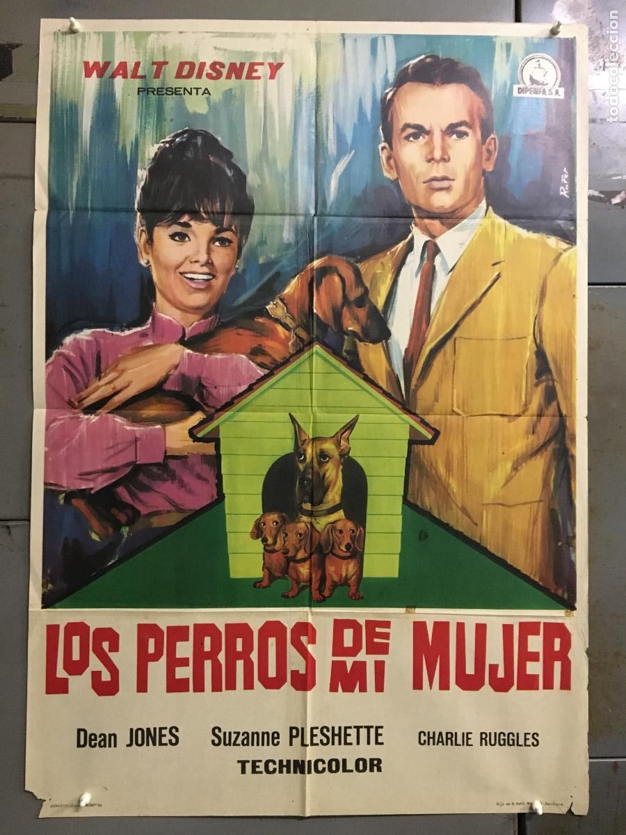Cine: RQ00D LOS PERROS DE MI MUJER SUZANNE PLESHETTE WALT DISNEY POSTER ORIGINAL 70X100 ESTRENO