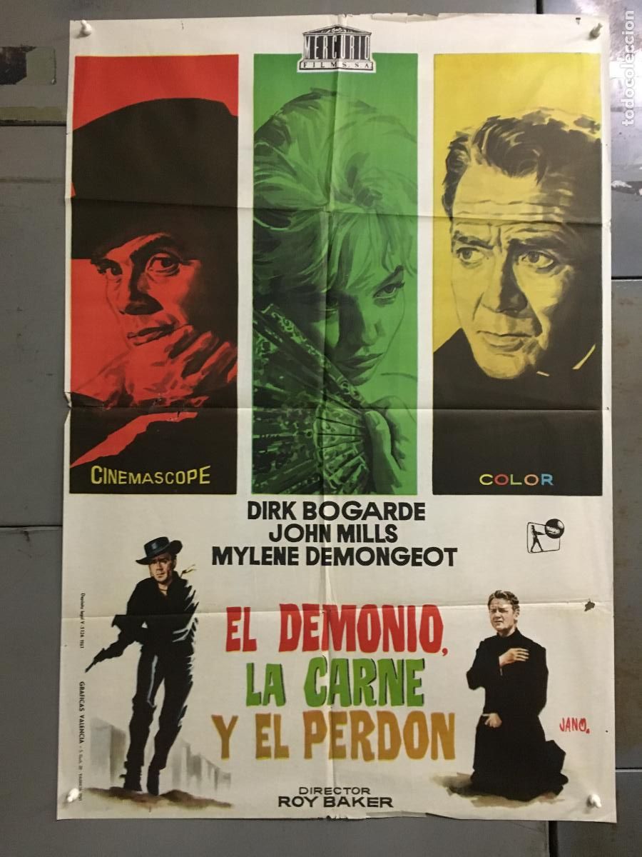 Cinema: SQ85D EL DEMONIO LA CARNE Y EL PERDON DEMONGEOT BOGARDE POSTER ORIGINAL ESTRENO 70X100
