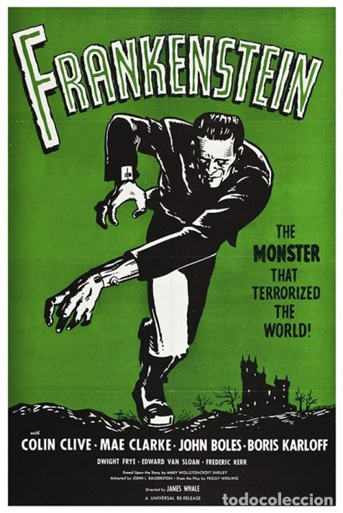 Cine: FRANKENSTEIN. 70x100 cm aprox. James Whale. Boris Karloff, Colin Clive, Mae Clarke