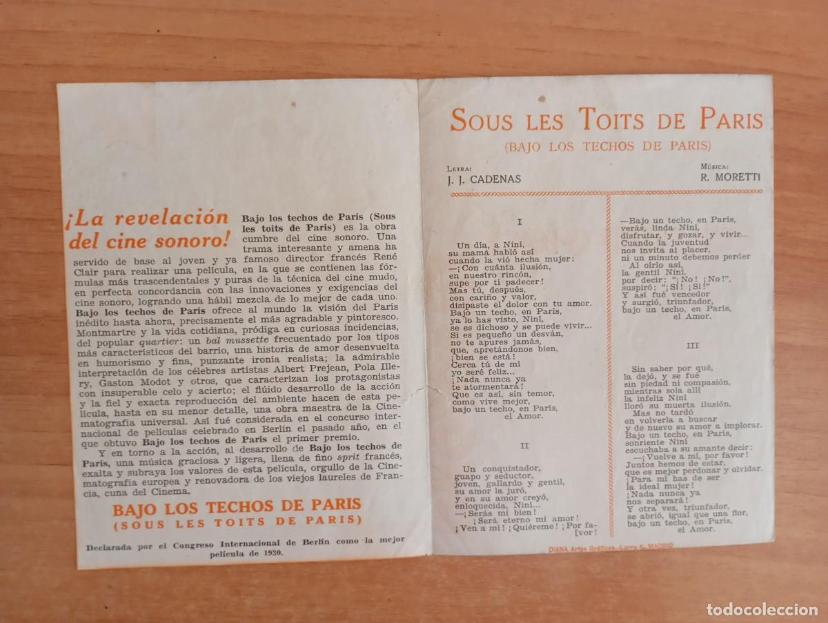 Cine: AL1-PROGRAMA DE CINE DE LA PELICULA--- BAJO LOS TECHOS DE PARIS - Foto 2