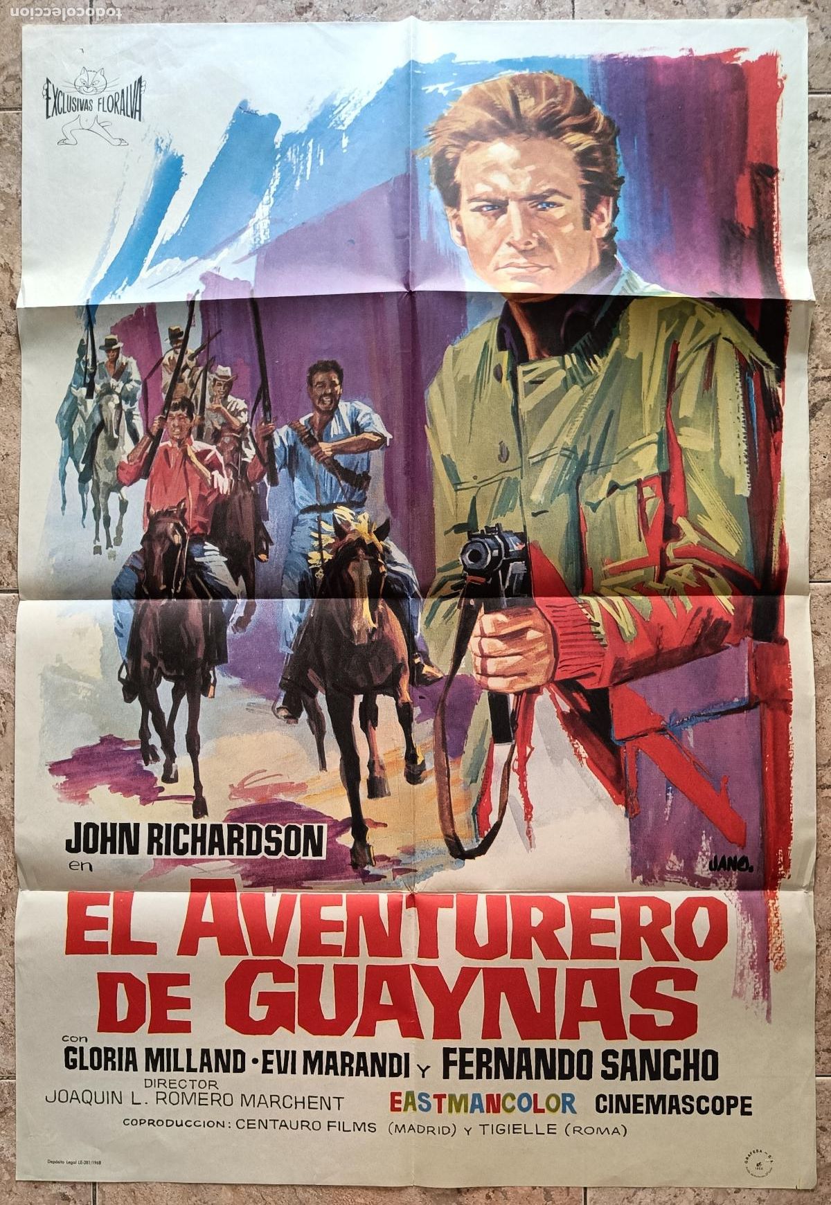 Kino: CARTEL CINE EL AVENTURERO DE GUAYNAS GLORIA MILLAND EVI MARANDI JANO 1968 C634