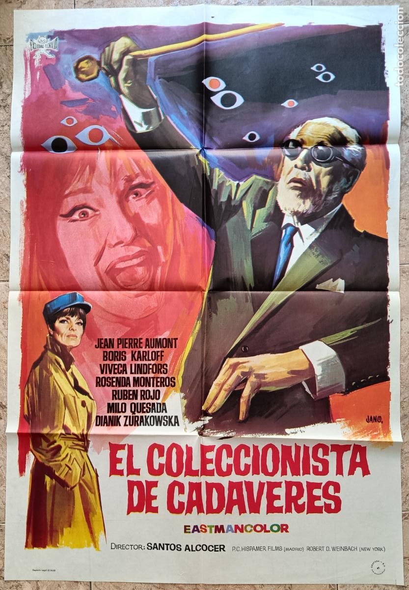 Cine: CARTEL CINE EL COLECCIONISTA DE CADAVERES JEAN PIERRE AUMONT BORIS KARLOFF JANO 1968 C850