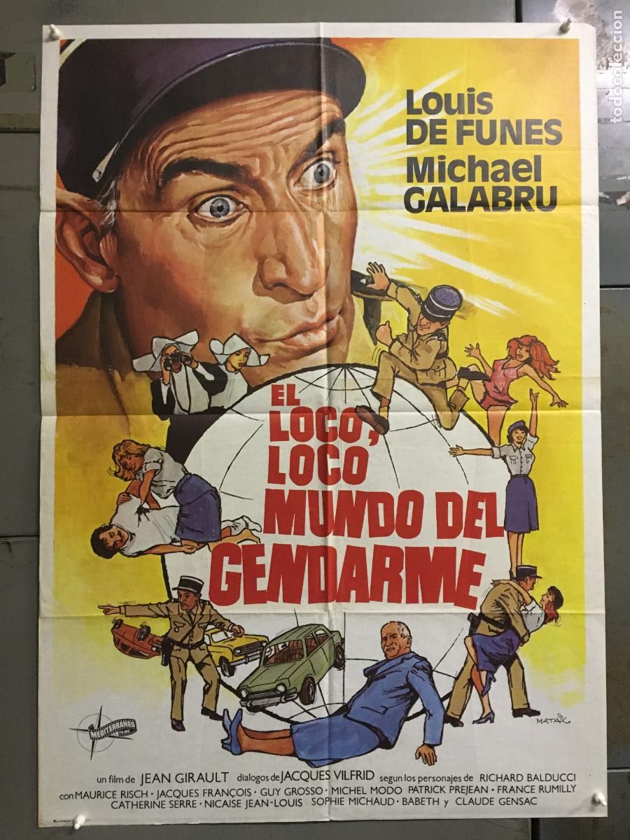 Cinema: VG78D EL LOCO LOCO MUNDO DEL GENDARME LOUIS DE FUNES POSTER ORIGINAL 70X100 ESTRENO