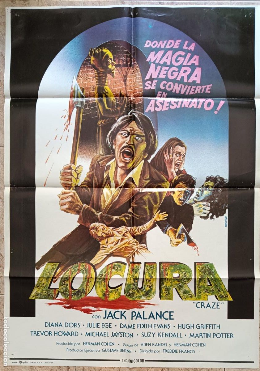 Cinema: CARTEL CINE LOCURA CRAZE JACK PALANCE DIANA DORS JULIE EGE MAURO 1975 C340