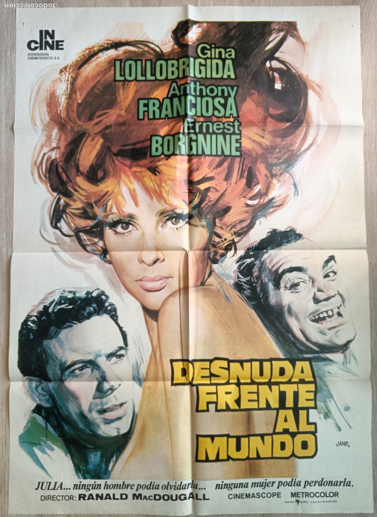 Cine: CARTEL CINE DESNUDA FRENTE AL MUNDO GINA LOLLOBRIGIDA ANTHONY FRANCIOSA JANO 1976 C657