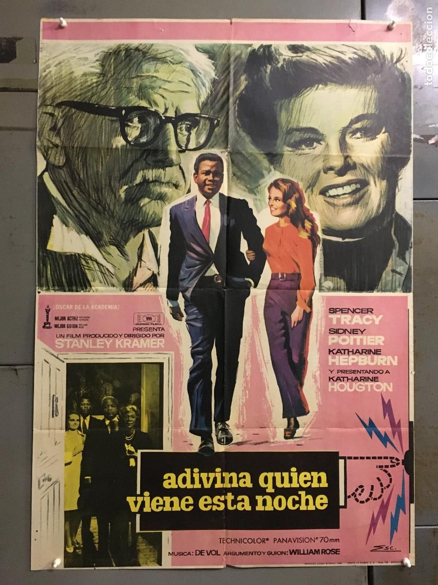 Cine: ACZ85D ADIVINA QUIEN VIENE ESTA NOCHE SPENCER TRACY HEPBURN POSTER ORIGINAL 70X100 ESTRENO