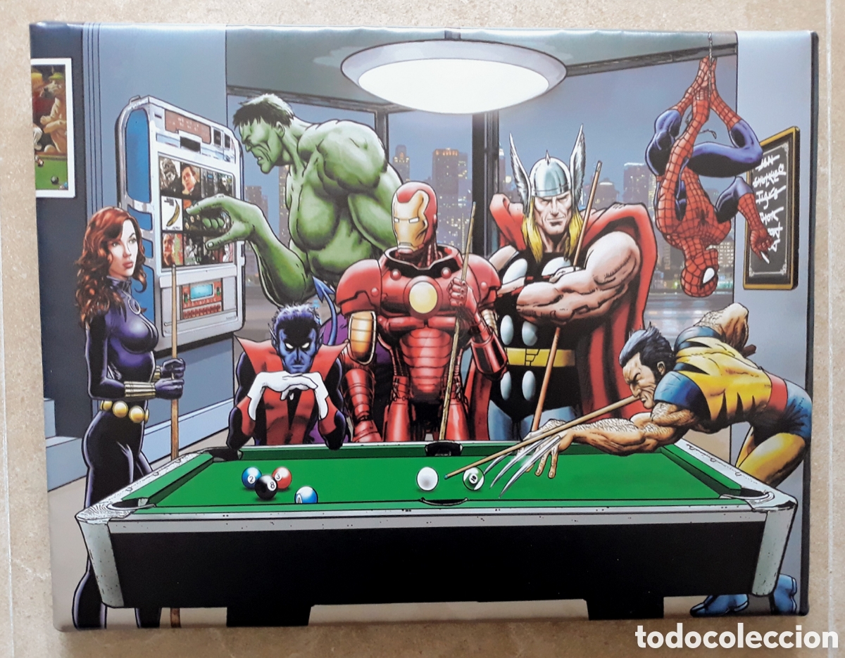 Cine: Cuadro SUPERH&Eacute;ROES jugando billar - Foto 1