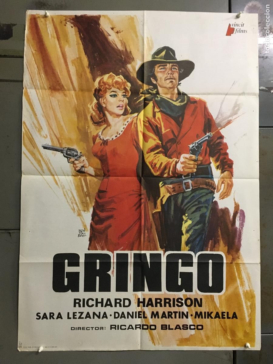 Cine: AEE71 GRINGO RICHARD HARRISON MIKAELA SARA LEZANA SPAGHETTI POSTER ORIGINAL 70X100 ESPA&Ntilde;OL R-75