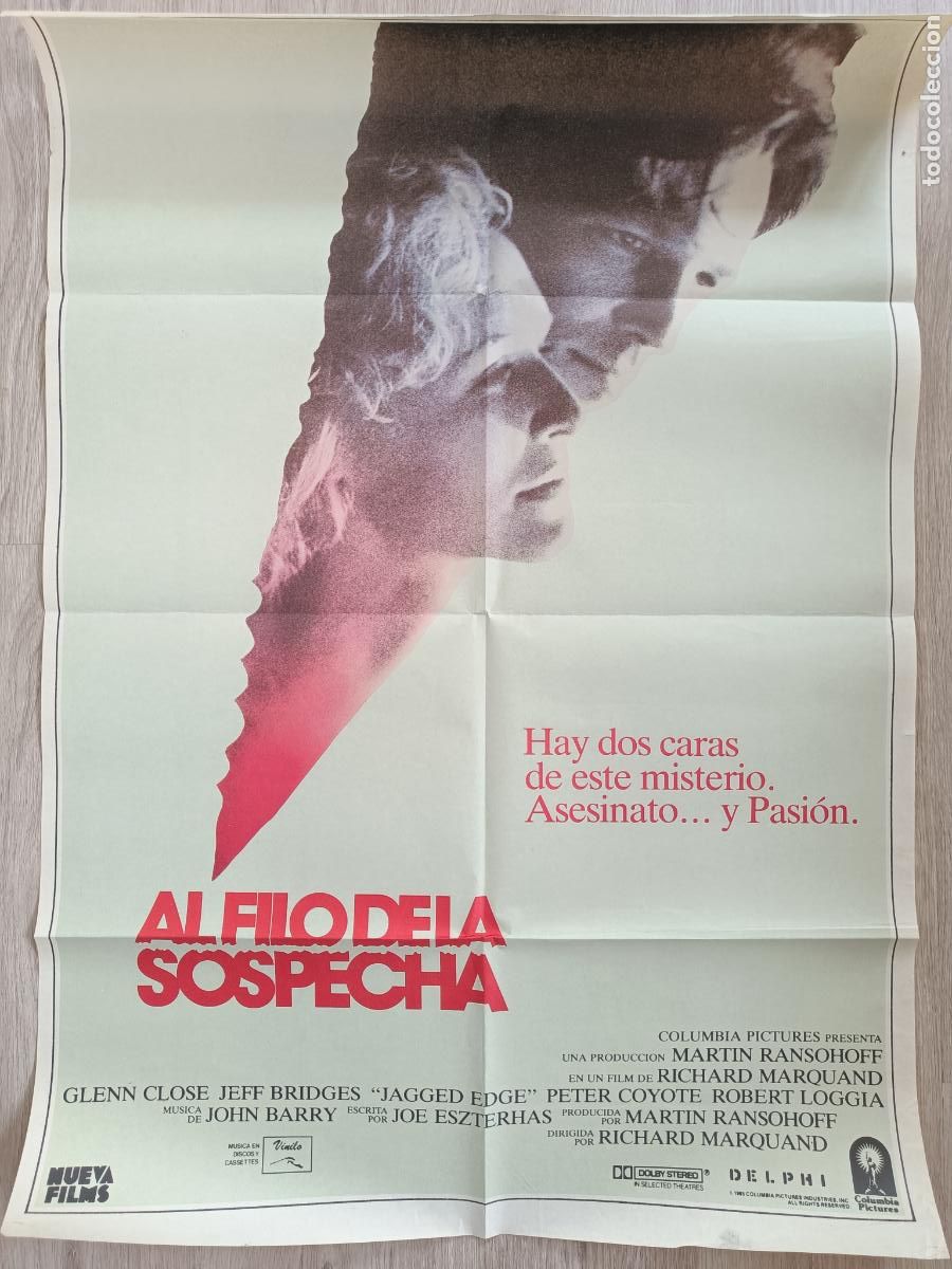 Kino: CARTEL CINE AL FILO DE LA SOSPECHA GLENN CLOSE JEFF BRIDGES 1985 C2786