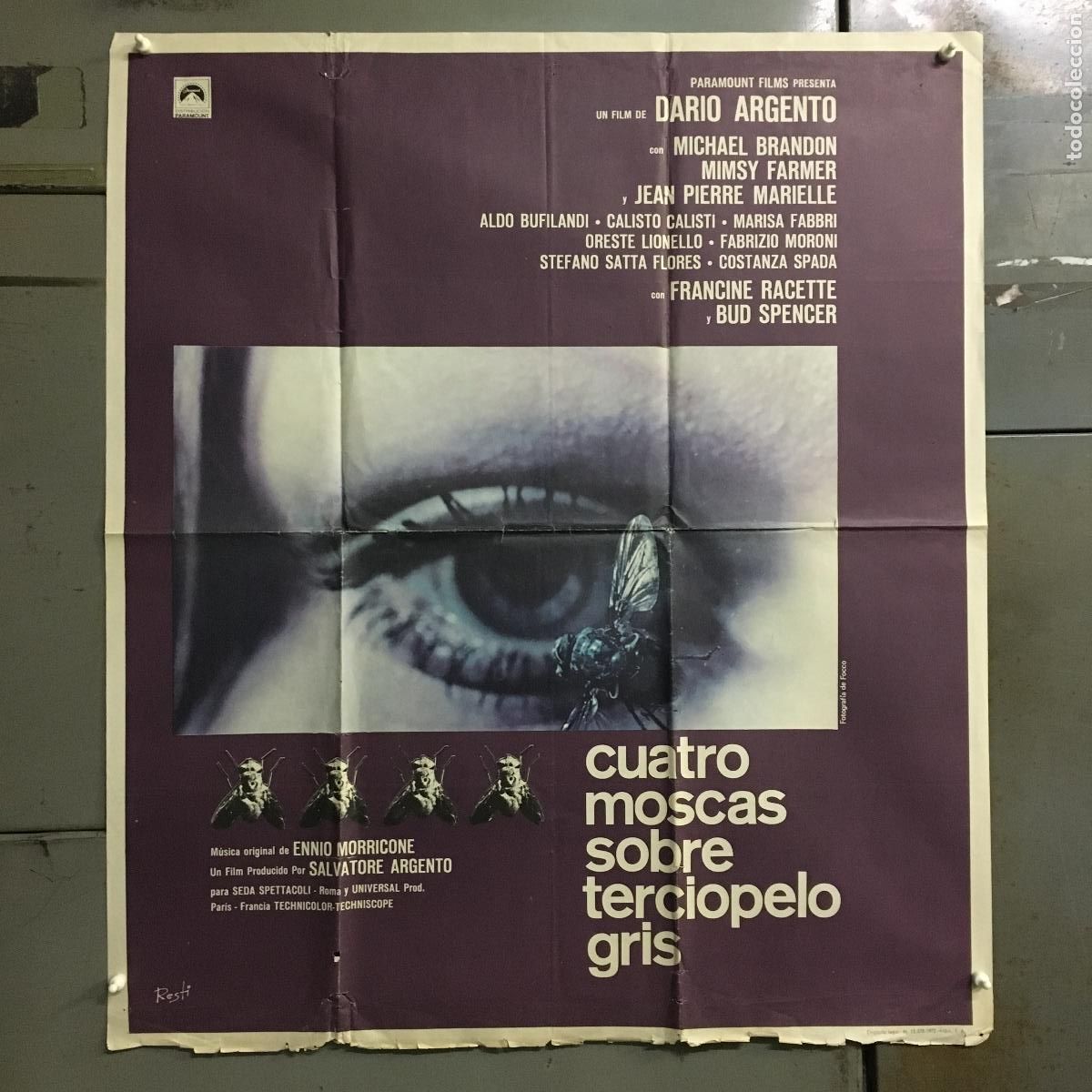 Cine: AER73 CUATRO MOSCAS SOBRE TERCIOPELO GRIS DARIO ARGENTO BUD SPENCER POSTER ORIGINAL 70X80 ESTRENO