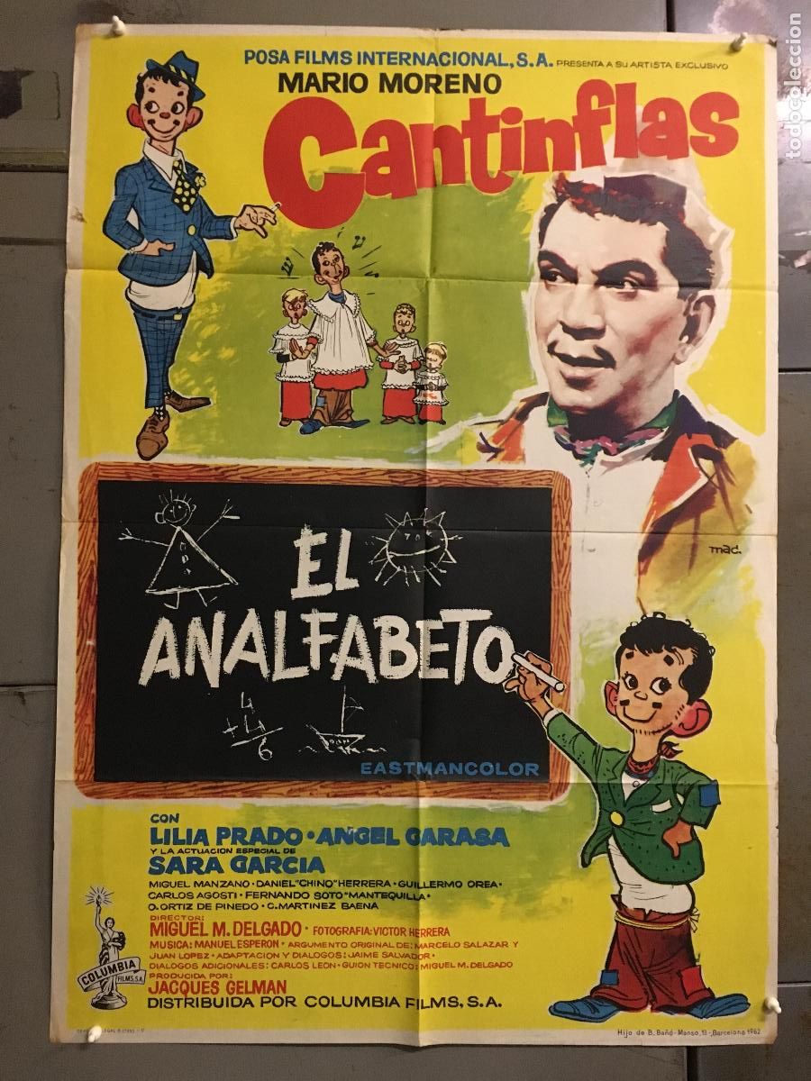 Cine: AES05 EL ANALFABETO MARIO MORENO CANTINFLAS POSTER ORIGINAL ESTRENO 70X100