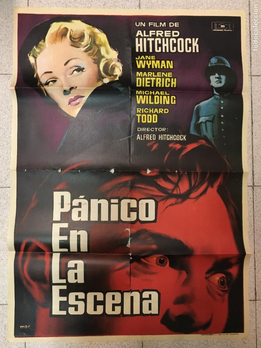 Cine: AES08 PANICO EN LA ESCENA ALFRED HITCHCOCK MARLENE DIETRICH MAC POSTER ORIGINAL ESTRENO 70X100