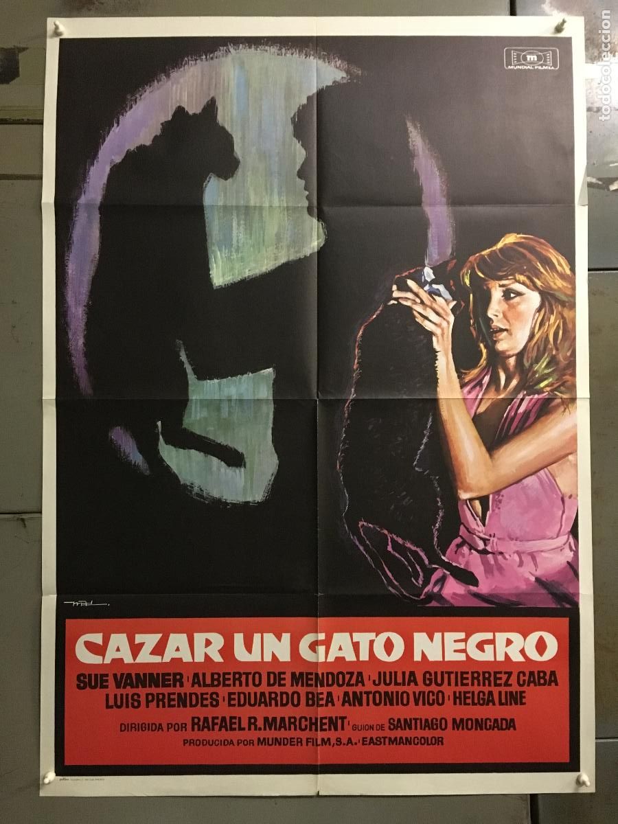 Cinema: AES16 CAZAR UN GATO NEGRO ROMERO MARCHENT SPANISH HORROR MAC POSTER ORIGINAL 70X100 ESTRENO