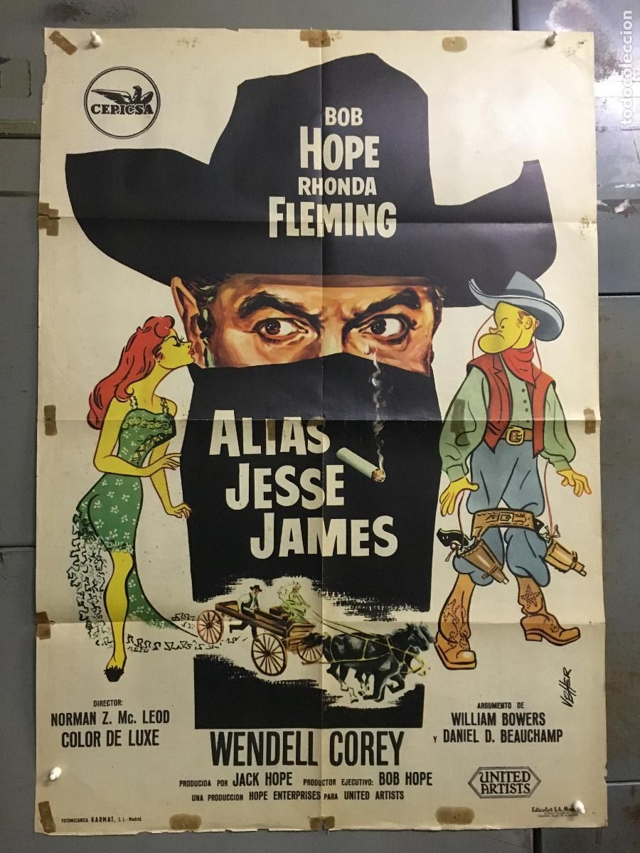 Kino: AES36 ALIAS JESSE JAMES BOB HOPE RHONDA FLEMING POSTER ORIGINAL 70X100 ESTRENO