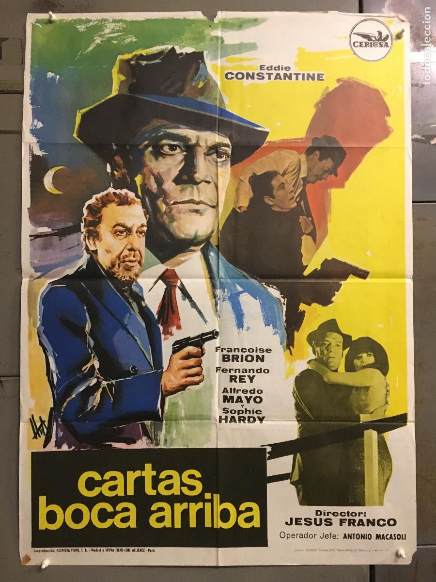 Cin&eacute;ma: AES44 CARTAS BOCA ARRIBA JESUS FRANCO EDDIE CONSTANTINE POSTER ORIGINAL 70X100 ESTRENO